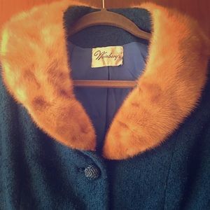Vintage 50s wool waistlength coat with fur collar
